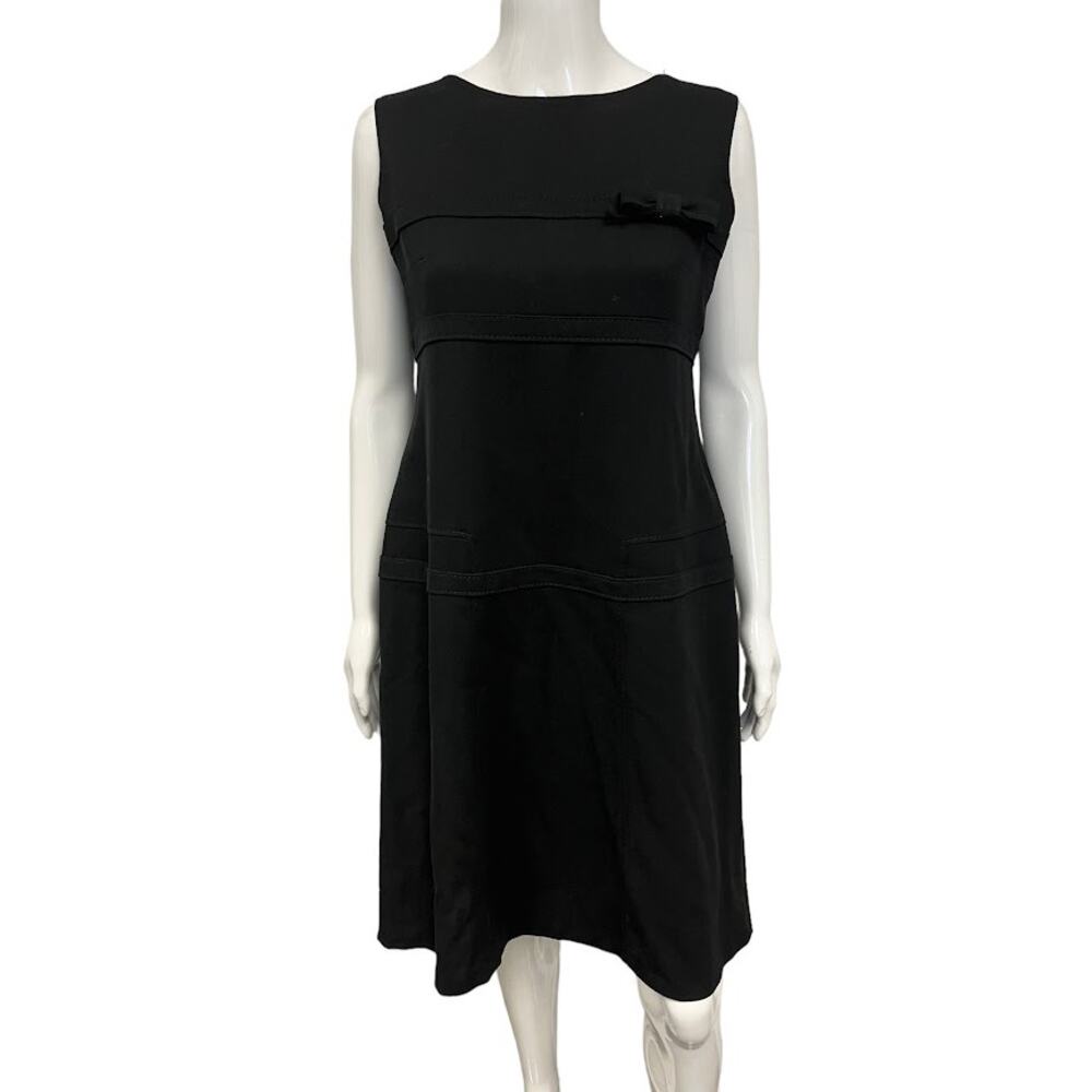 VALENTINO Black 100% Wool Bow Accent Sleeveless A-Line Knee Length Dress 12 - Picture 1 of 5